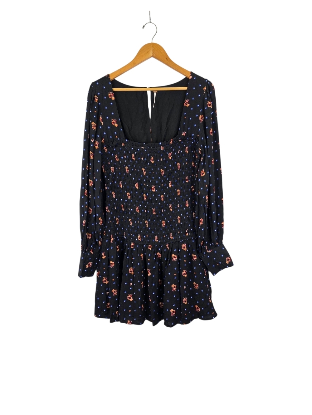 Free People Womens Two Faces Mini Dress Square Neckline Floral Black Multi Large
